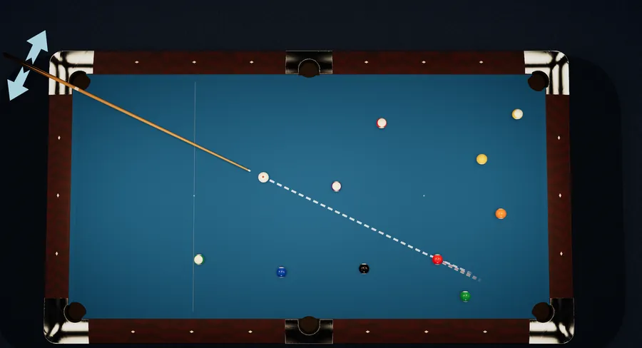 CueSim Path Hint: the cue ball's predicted line to its first contact