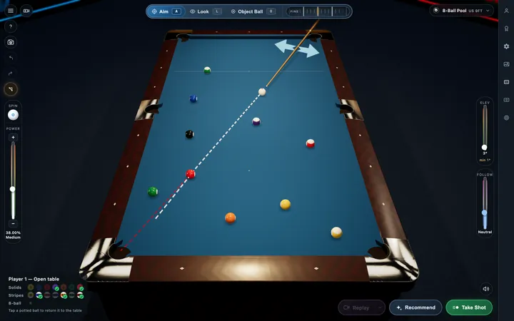 CueSim pool table in the theatre venue, from the TV camera